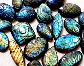 Labradorite Carving Cabochon, Wholesale Lot AAA+ Blue and Multi Both Fire Labradorite Carving Cabochon Loose Gemstone For Jewelry Making