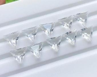 Clear Quartz 8 MM Faceted Triangle Shape With Pointed Back Gemstone 10 Pieces Lot For Jewelry Making, AAA+ Clear Quartz For Jewelry