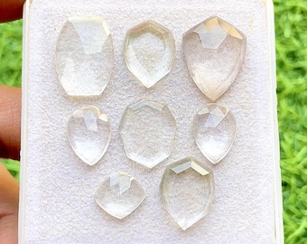 Clear Quartz Fancy Cut Mix Shape With Flat Back Gemstone 8 Pieces Lot | Size : 20-12 MM | Natural Clear Quartz For Jewelry Making - 34433