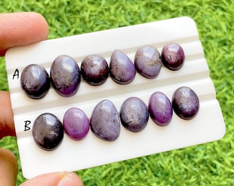 Mystic Glow Star Ruby Loose Cabochon Parcels, Natural Burgundy Purple Corundum, Smooth Designer Gemstones For Jewelry Making - 37542-37543