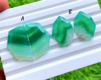 Pares de ágatas verdes bandeadas con talla rosa elegante para joyería hecha a mano, pares de ágatas verdes bandeadas naturales AAA+ a juego para pendientes - 43314-43315