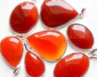 Selected Carnelian Gemstone Pendants, 925 Silver Plated Pendant Necklace With Different Size And Shape, Wholesale Lot, Handmade Pendant