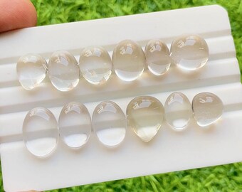 Himalayan Clear Quartz Cabochon Loose Gemstone 12 Pieces Lot For Jewelry Making | Size : 16-11 MM | Natural Clear Quartz For Jewelry - 30376