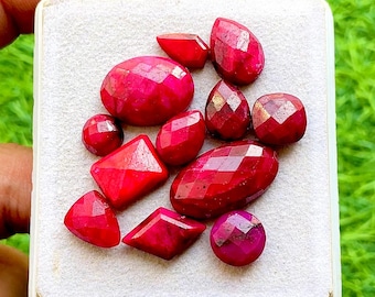 Natural Ruby Mix Shape Rose Cut Loose Gemstone 12 Pieces Lot | Size : 21-8 MM | AAA+ Ruby Briolette & Flat Back For Jewelry Making - 34488