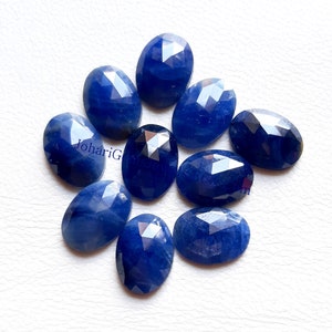 BLUE SAPPHIRE Oval Shape Rose Cut Gemstone 10 Pieces Lot | Size : 8X12 MM | 100% Natural Blue Sapphire With Flat Back For Jewelry Making