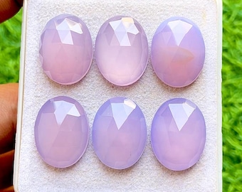 Lavender Color Chalcedony 15x20 MM Oval Shape Rose Cut Loose Gemstone 5 Pieces Lot, AAA+ Natural Chalcedony Flat Back For Jewelry Making