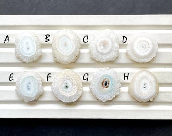 White Solar Quartz Druzy Cabochon Loose Gemstone, AAA+ Natural White Solar Quartz Druzy Gemstone Cabochon For Wire Wrap - 29477-29484