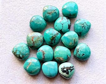 Tibetan Turquoise 8 MM Heart Shape Calibrated  Gemstone 15 Pieces Lot, AAA+ Natural Tibetan Turquoise With Flat Back For Handmade Jewelry