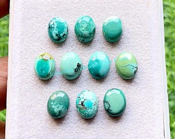 Tibetan Turquoise 8X10 MM Calibrated Oval Shape Gemstone 10 Pieces Lot, AAA+ Natural Tibetan Turquoise With Flat Back For Handmade Jewelry