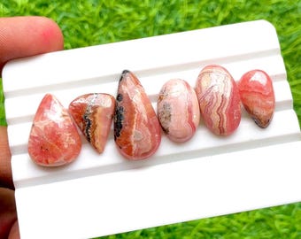 Rhodochrosite Cabochon Loose Gemstone 6 Pieces Lot For Jewelry Making | Size : 27-17 MM | AAA+ Rhodochrosite For Handmade Jewelry - 30121