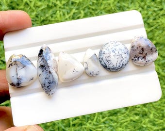 Dendritic Opal Cabochon Loose Gemstone 6 Pieces Lot | Size : 30-18 MM | AAA+ Natural Dendritic Opal For Handmade Jewelry - 33420