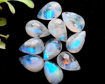 Selected Rainbow Moonstone Calibrated Pear Shaped Cabochon Gemstone 10 Pieces Lot Size : 12X8 MM With Flat Back For Jewelry Making