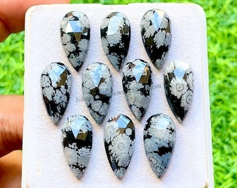 Snowflake Obsidian 10X20 MM Rose Cut Pear Shape With Flat Back 5 Pieces Lot For Jewelry Making, AAA+ Natural Snowflake Obsidian For Jewelry