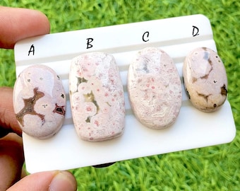 Celestial Bloom Ocean Jasper Cabochon Set, Rare Floral Pattern Ocean Jasper, Designer Jewelry Making Stones, Collector Gem Lot - 35534-35537