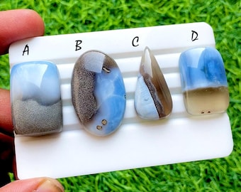 Selected Banded Blue Owyhee Opal Cabochon Loose Gemstone For Jewelry Making, AAA+ Blue Opal For Handmade Jewelry And Wirewrap - 34793-34796