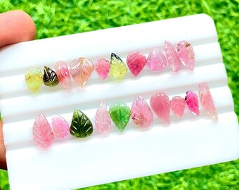 Natural Multi Tourmaline Hand Carved Leaf With Flat Back 20 Pieces Gemstone Lot | Size : 14-7 MM |  AAA+ Multi Tourmaline Leaf Lot - 28585