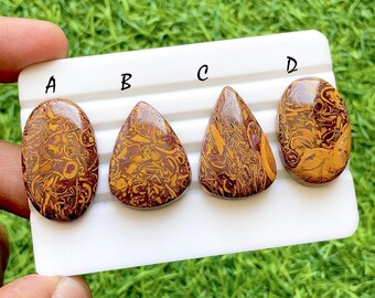Golden Script Jasper Cabochon Loose Gemstone For Jewelry Making, AAA+ Natural Pattern Jasper For Wire Wrap & Handmade Jewelry - 35249-35252