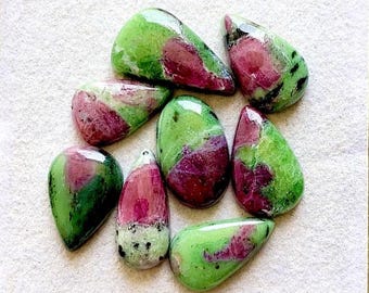 Selected Ruby Zoisite Cabochon Loose Gemstone 8 Pieces Lot, Top Quality Natural Ruby Zoisite With Flat Back For Handmade Jewelry - 38111