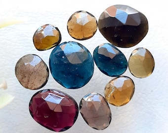 Multi Tourmaline Rose Cut Slices With Flat Back 10 Pieces Lot For Jewelry Making | Size : 11-7 MM | AAA+ Natural Tourmaline Gemstone - 19950