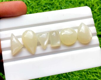White Moonstone Cabochon Loose Gemstone 6 Pieces Lot For Jewelry Making | Size : 21-15 MM | AAA+ Natural White Moonstone For Jewelry - 30312