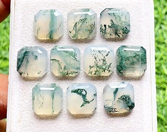 Moss Agate 12 MM Fancy Cut Cushion Shape With Flat Back Gemstone 10 Pieces Lot, AAA+ Natural Moss Agate Used For Jewelry Making