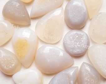 White Onyx Window Druzy Cabochon Wholesale lot Gemstone By Weight With Different Shapes And Sizes Used For Jewelry Making