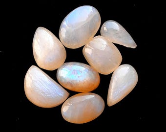Belomorite Moonstone Cabochon Loose Gemstone 8 Pieces For Jewelry Making | Size : 19-15 MM | AAA+ Belomorite Moonstone For Wire Wrap - 34691