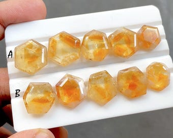Citrine Fancy Cut Slice Loose Gemstone 5 Pieces Lot With Flat Back For Jewelry Making, AAA+ Natural Citrine For Jewelry - 34373-34374