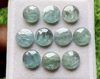 Aqua Kyanite Rose Cut Round Flat Back Gemstone 5 Pieces Lot | Size : 12 MM | AAA+ Natural Aqua Kyanite Gemstone For Handmade Jewelry