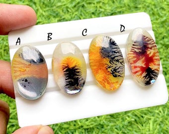 Golden Ember Dendritic Doublet Cabochon For Wire Wrap, Scenic Landscape Designer Jewelry Making Stones, Unique Artisan Gems - 37066-37069