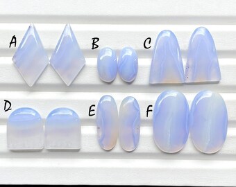 NEW Blue Lace Agate Pair Cabochon Loose Gemstone For Jewelry Making, AAA+ Natural Blue Lace Agate Matching Pair For Earrings - 25945-25950