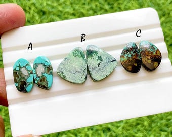 Tibetan Turquoise Pair Cabochon Loose Gemstone For Jewelry Making, AAA+ Natural Tibetan Turquoise Pair Cabochon For Earrings -  37587-37589