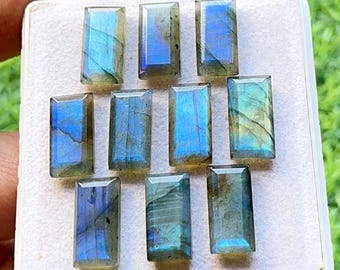 Natural Labradorite 8X16 MM Rectangle Shape With Flat Back Gemstone 10 Pieces Lot For Jewelry Making, AAA+ Labradorite For Handmade Jewelry