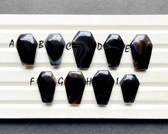 Black Onyx Coffin Shape Cabochon Loose Gemstone For Jewelry Making, AAA+ Natural Black Onyx For Handmade Jewelry and Wire Wrap - 27935-27943