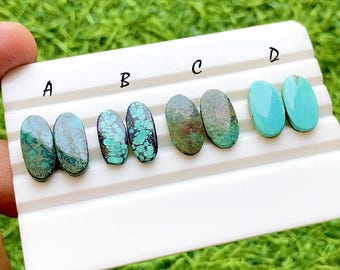 Tibetan Turquoise Pair Cabochon Loose Gemstone For Jewelry Making, AAA+ Natural Tibetan Turquoise Pair Cabochon For Earrings -  37602-37605