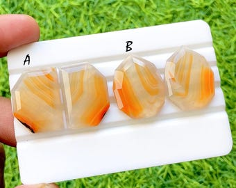 Sunset Flame Carnelian Agate Fancy Cut Perfect Matching Pair For Earrings, AAA+ Natural Banded Orange Agate Pair For Wire Wrap - 35338-35339