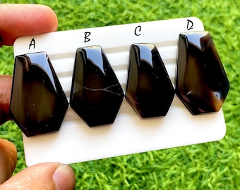 NEW Black Onyx Coffin Shape Cabochon Loose Gemstone For Jewelry Making, AAA+ Black Onyx For Handmade Jewelry And Wire Wrap - 38176-38179