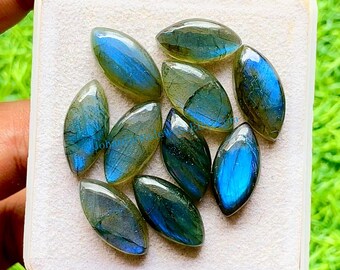 Labradorite 10x20 MM Marquise Shape Smooth Cabochon Gemstone 10 Pieces Lot, AAA+ Natural Labradorite With Flat Back For Jewelry Making