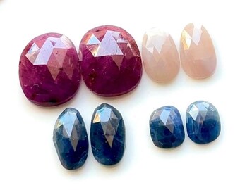 Top Quality Multi Sapphire Pair Rose Cut Loose Gemstone 4 Pairs Lot, Size : 17-10 MM, Multi Sapphire Rose Cut Pair For Jewelry Making-21807