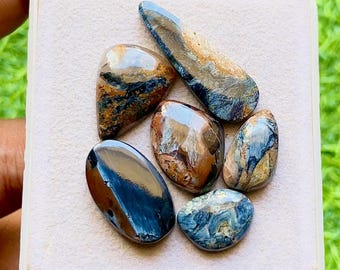 PIETERSITE Cabochon Loose Gemstone 6 Pieces Lot | Size 31-15 MM | AAA+ Natural Pietersite Gemstone For Handmade Jewelry and Wirewrap- 29440