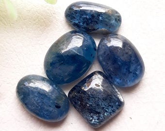 Deep Teal Moss Kyanite Cabochon Lot |  | 5 Pieces Lot | Size : 12-9 MM | AAA+ Natural Teal Moss Kyanite For Jewelry Making and Wire  - 8227