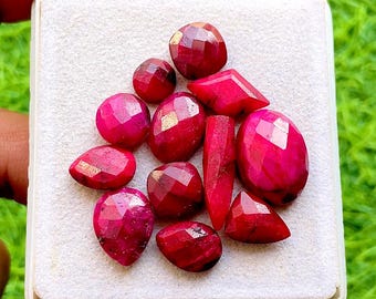 Natural Ruby Mix Shape Rose Cut Loose Gemstone 12 Pieces Lot | Size : 18-8 MM | AAA+ Ruby Briolette & Flat Back For Jewelry Making - 34485