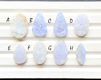 Blue Lace Agate Druzy Cabochon Loose Gemstone For Jewelry Making, AAA+ Natural Blue Lace Agate Druzy Cabochon For Wire Wrap - 27433-27440