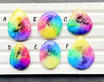 AMAZING Solar Quartz Druzy With Crystals Cabochon Gemstone For Jewelry Making, AAA+ Natural Agate Dyed Druzy For Wire Wrap - 26393-26398