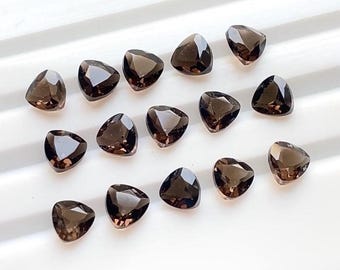 Smokey Quartz 6 MM Faceted Trillion Shape With Pointed Back Gemstone 15 Pcs Lot For Jewelry Making, AAA+ Smokey Quartz For Handmade Jewelry