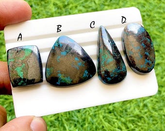 Azurite With Pyrite Cabochon For Wire Wrap, AAA+ Natural Azurite With Pyrite Gemstones, Designer Jewelry Making Stones - 38233-38236