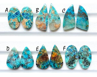NEW Shattuckite Pair Cabochon Loose Gemstone For Jewelry Making, AAA+ Natural Shattuckite Matching Pair Cabochon For Earrings - 24852-24857