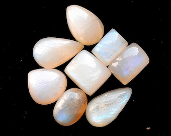 Belomorite Moonstone Cabochon Loose Gemstone 8 Pieces For Jewelry Making | Size : 20-13 MM | AAA+ Belomorite Moonstone For Wire Wrap - 34693