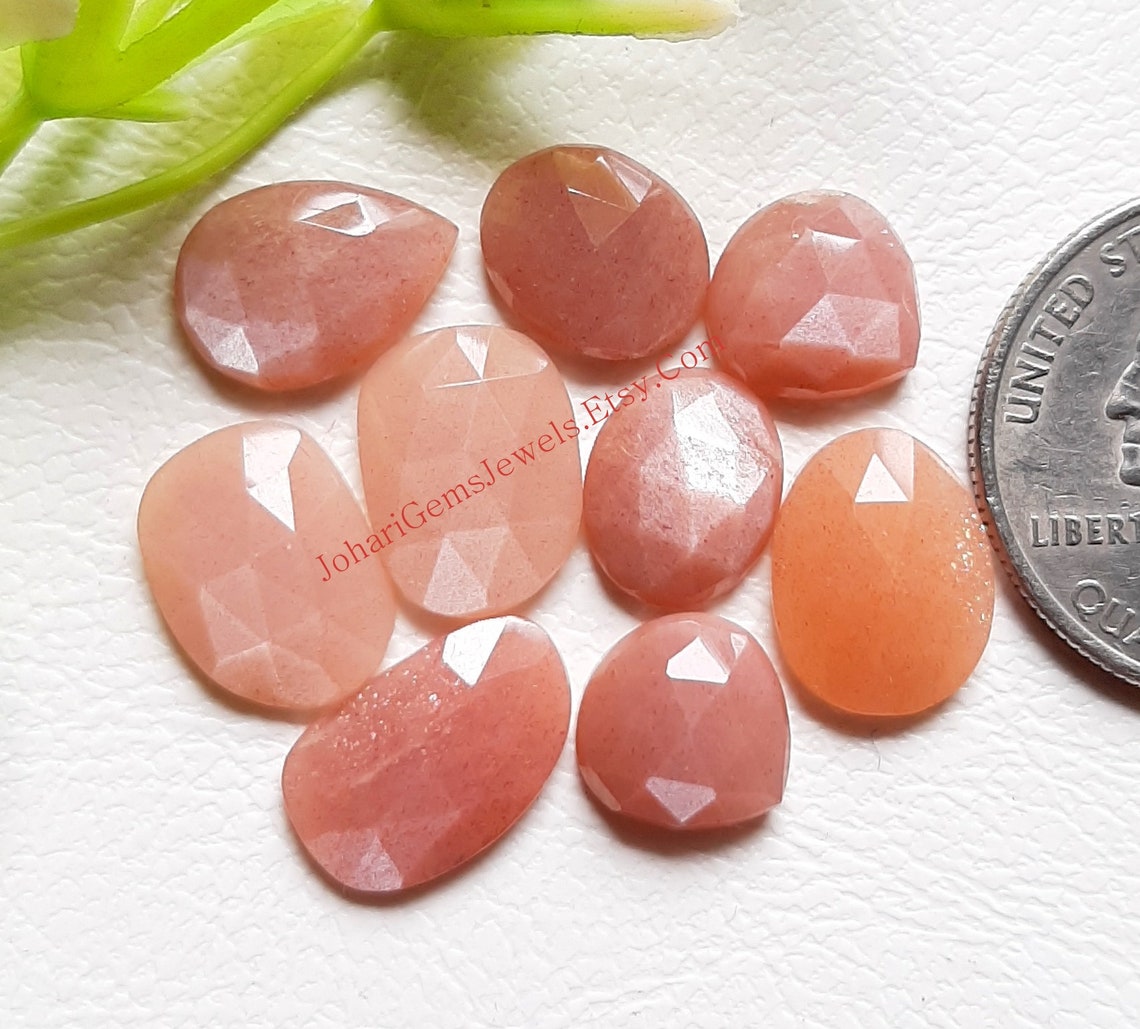 Natural Peach Moonstone Gemstone Rose Cut Slice Peach Etsy UK