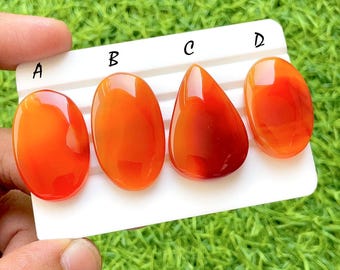 Sunset Fire Carnelian Chalcedony Cabochon For Wire Wrap, Bright Orange Cabochons, Smooth Polished Gemstones for Jewelry Making - 35684-35687